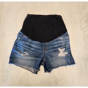 Isabel Maternity Cut Off Jean Shorts Distressed SZ 4/27 Blue Denim Over Belly